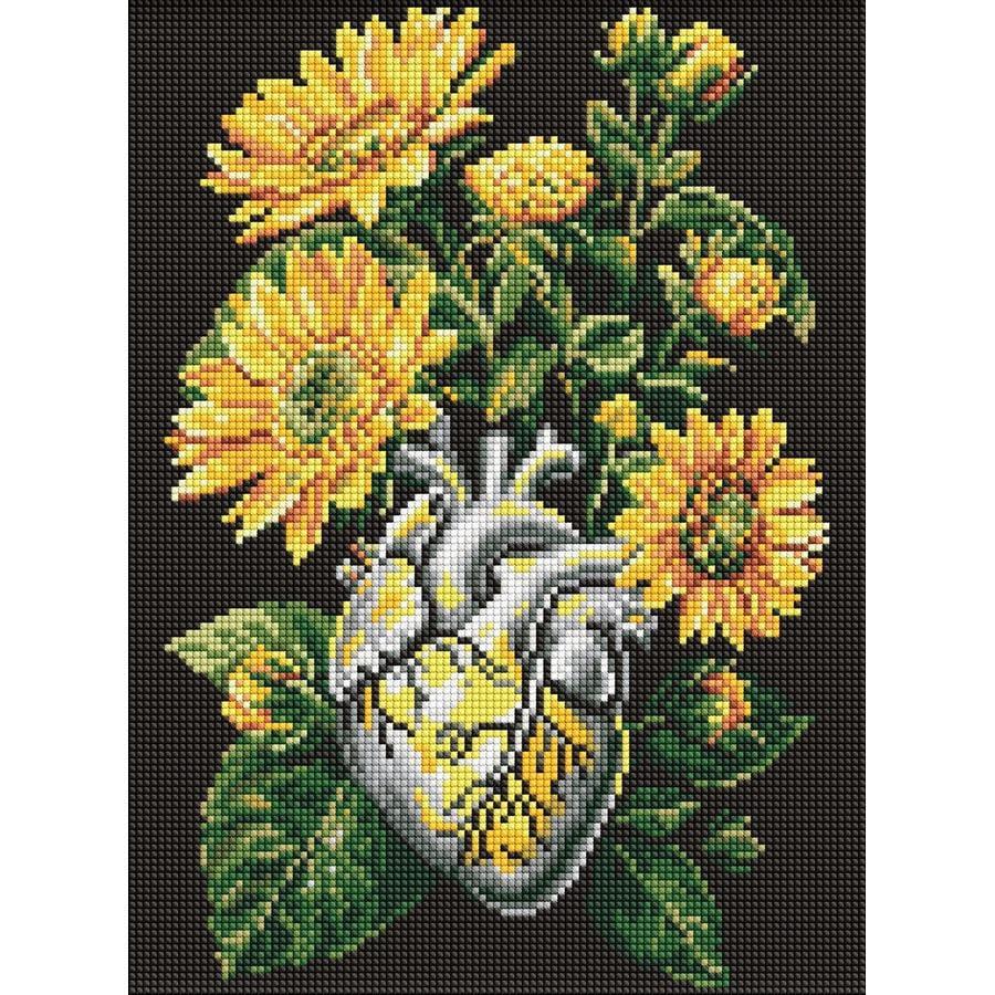 Алмазная мозаика Ideyka Подсолнечники и сердце 30x40 см (AMO20178)
