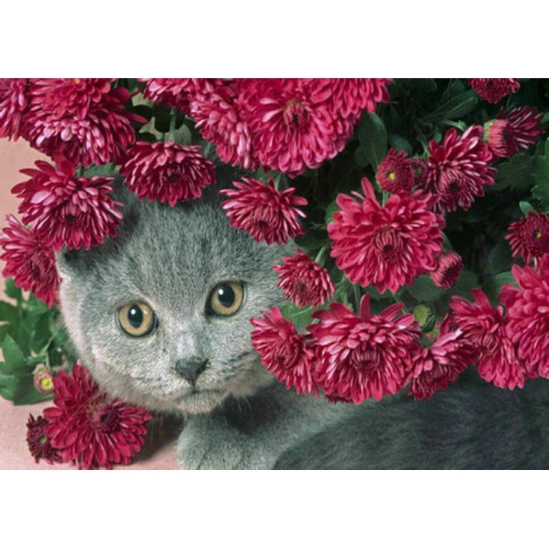 Алмазная мозаика Strateg Премиум Котенок в цветах 30х40 см (Str-GD72165)