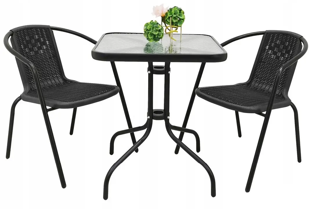 Комплект садовой мебели 4Points Monza-2 из искусственного ротанга квадратный стол 60 см/2 стула Черный