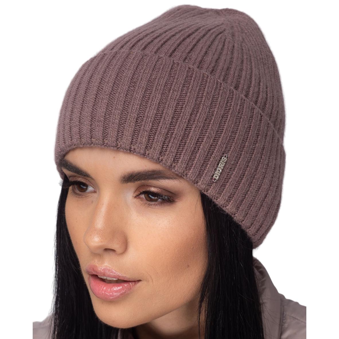 Шапка женская Leks ЕРА одинарная полушерстяная с отворотом широкий рубчик one size Кофейный