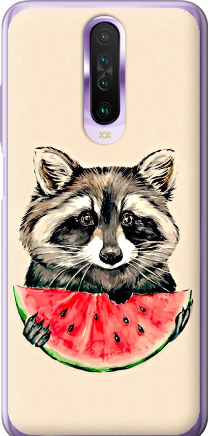 Чехол на Xiaomi Redmi K30 Енотик с арбузом (4605t-1836-42517)