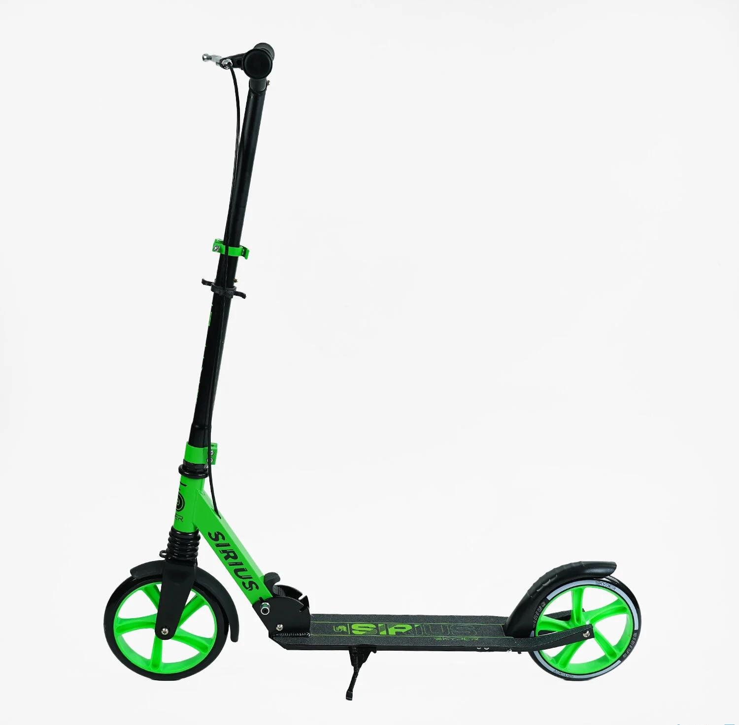 Самокат двухколесный Skyper S-95019/4 Sirius один амортизатор/ручной тормоз/в коробке/колеса PU 200 мм Салатово-черный (25010499)
