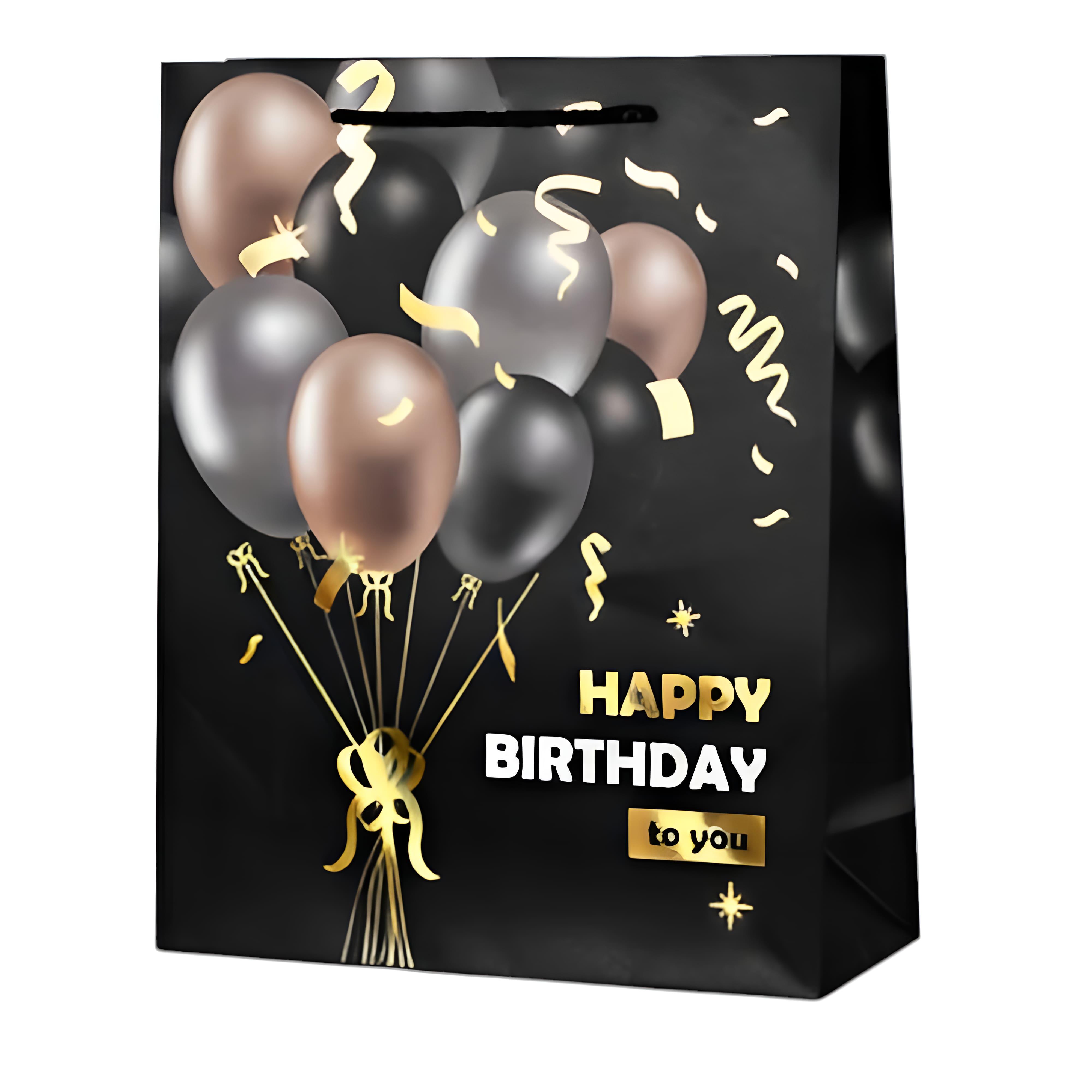 Подарунковий пакет із ручками Stenson Happy Birthday 18х23х8 см Чорний (R95519-S)