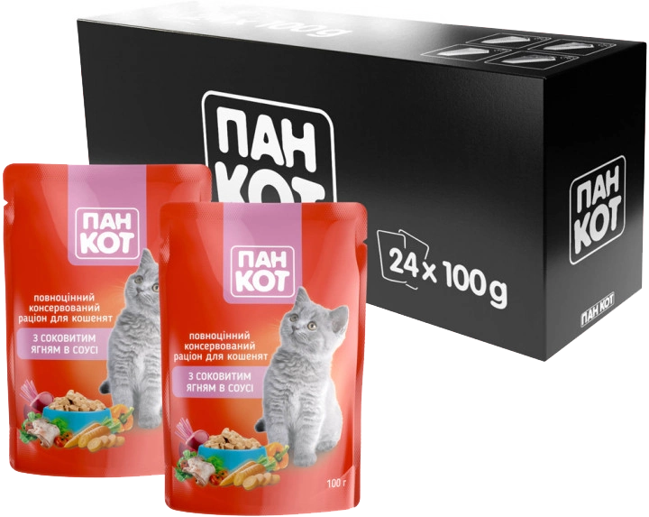 Корм Пан Кіт з соковитим ягням в соусі для кошенят 100 г 24 шт. (41050-24)