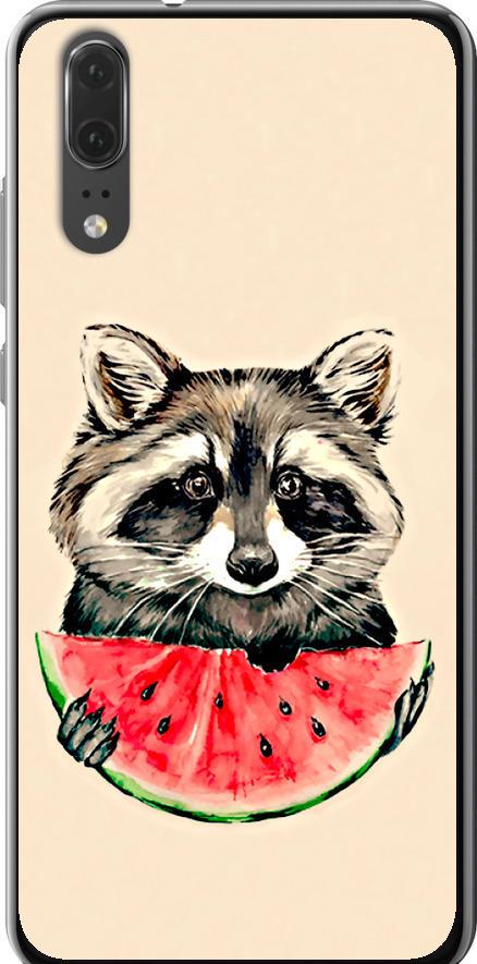 Чехол на Huawei P20 Енотик с арбузом (4605u-1396-42517)