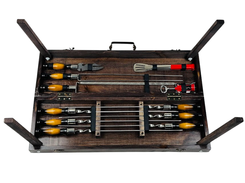 Набор шампуров подарочный Пантера люкс из нержавеющей стали в деревянном кейсе (14-10-KS-7623)