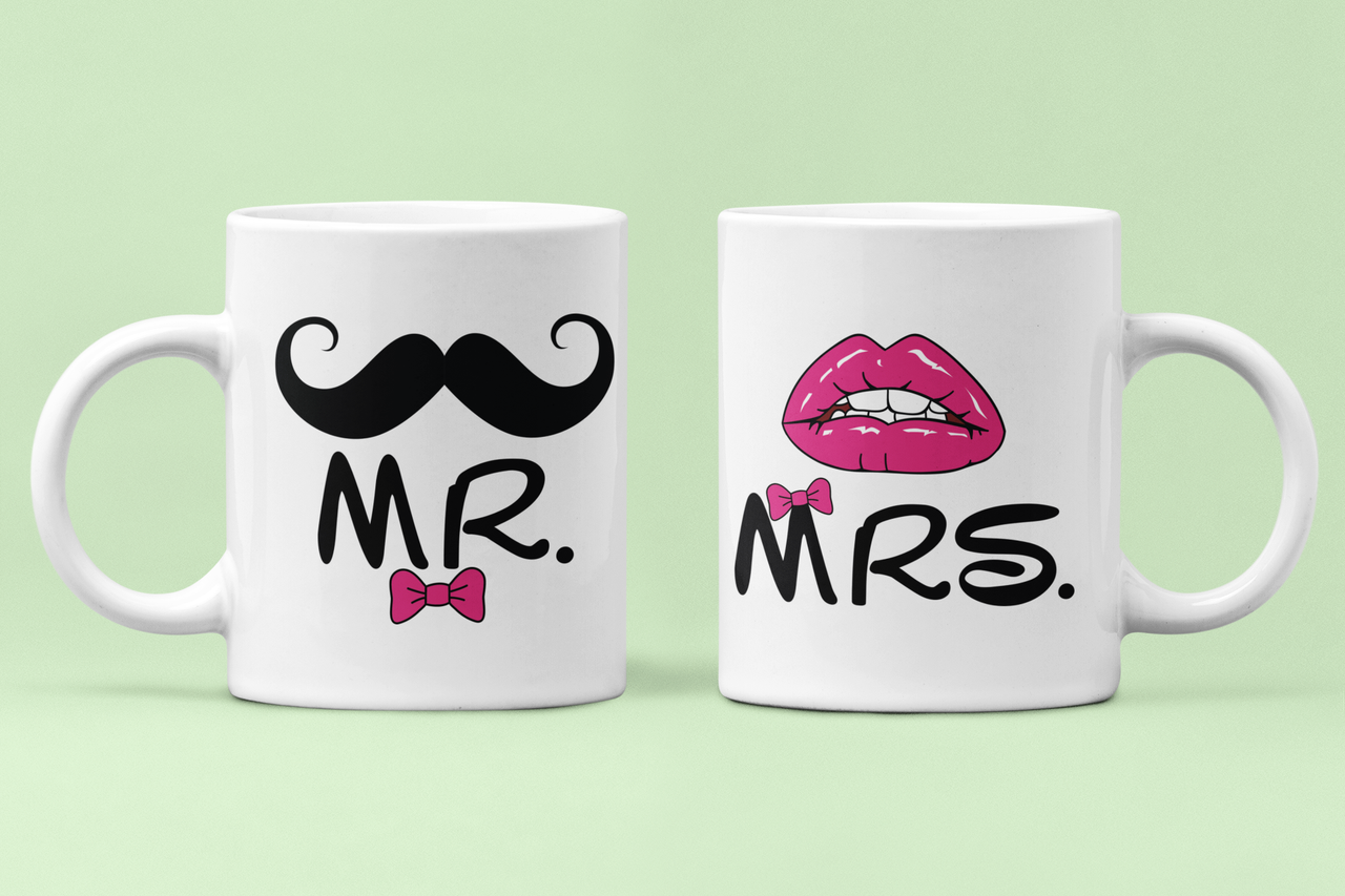 Чашки парные "MR and MRs" Усы Губы для влюбленных 330 мл Белый (ВЛ157Ч)