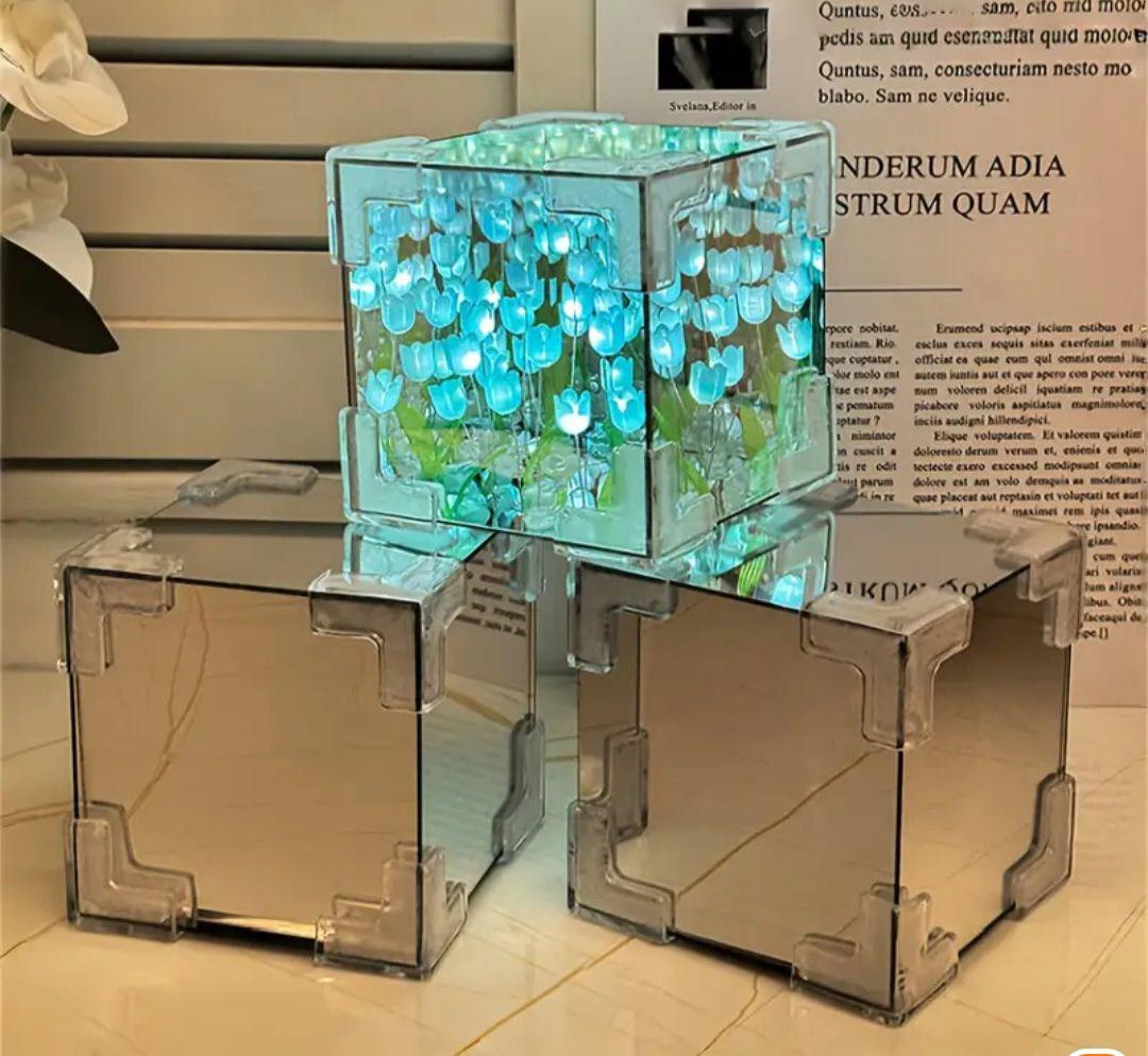 Ночник Бесконечные тюльпаны в кубе для творчества Собери сам 10х10 см Голубой (Л-024/1) - фото 2 Ночник Бесконечные тюльпаны в кубе для творчества Собери сам 10х10 см Голубой (Л-024/1) - фото 2