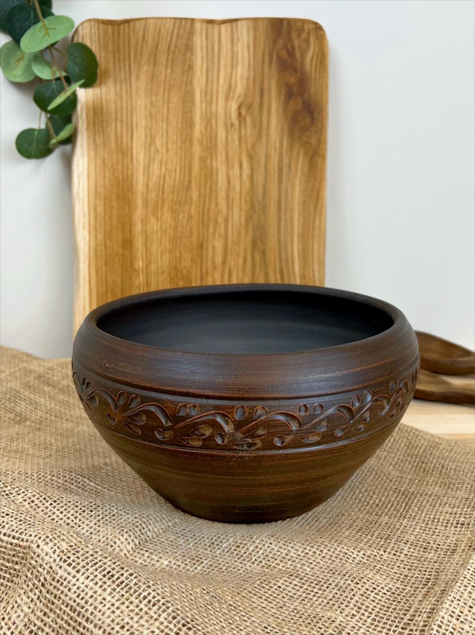 Чугунок керамический глиняный резной декор 3 л (3000-23)