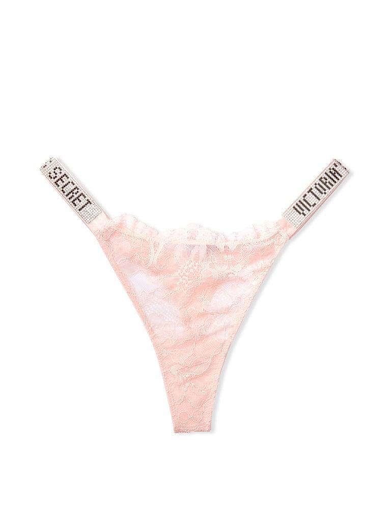 Трусики Victoria's Secret Bombshell Shine Strap Lace Thong Panty со стразами S Розовый (1976949774)