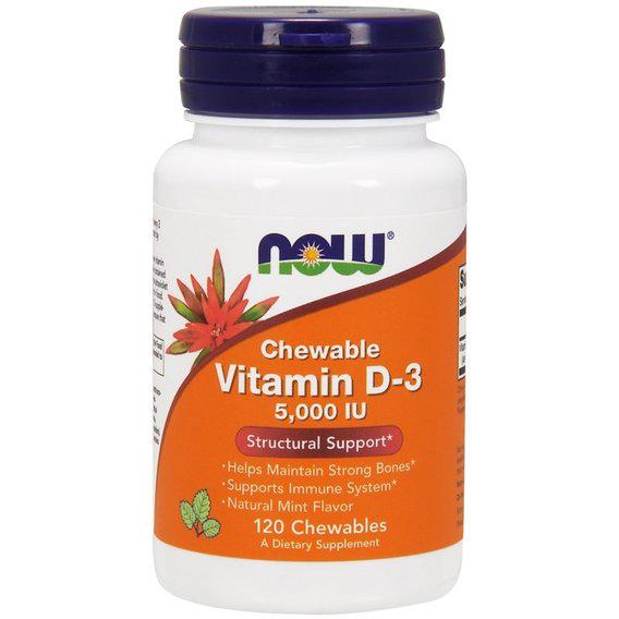 Витамин D NOW Foods Chewable Vitamin D-3, 5,000 IU 120 Chewables Natural Mint Flavor (NOW-00358) - фото 1