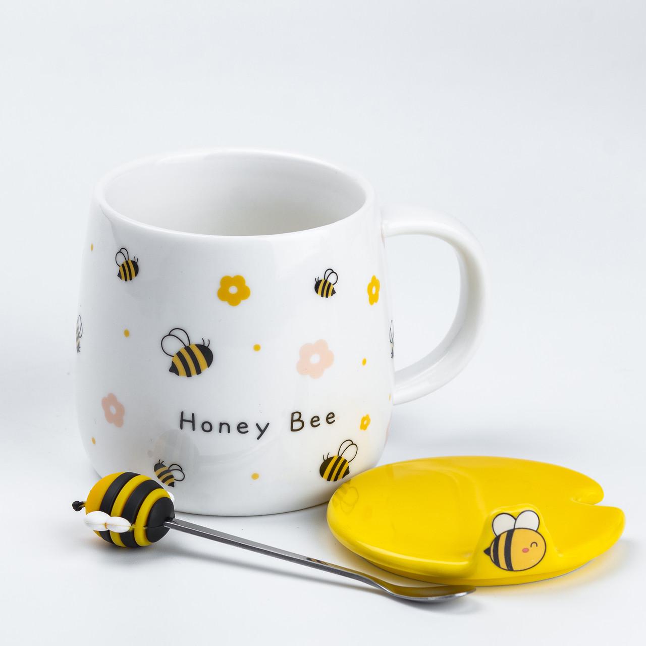 Чашка керамічна Bee honey bee з кришкою та ложкою 450 мл (HP7199WY) - фото 4