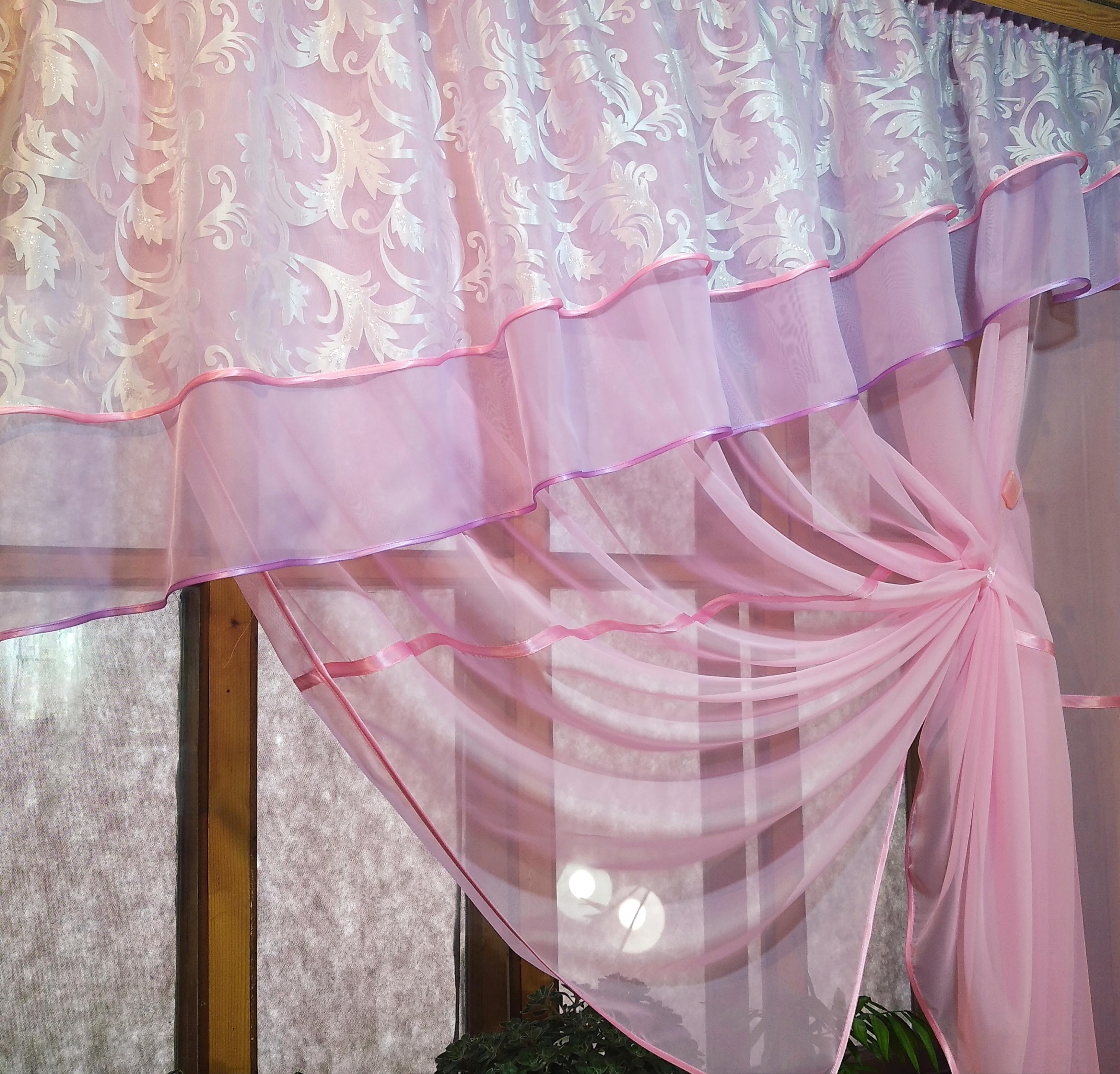 Фіранка кухонна готова коротка Алія рожева вензель - фото 4