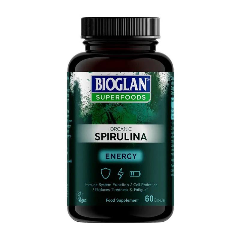 Спирулина органическая Bioglan Organic Spirulina 400 мг с витамином C 60 капс.