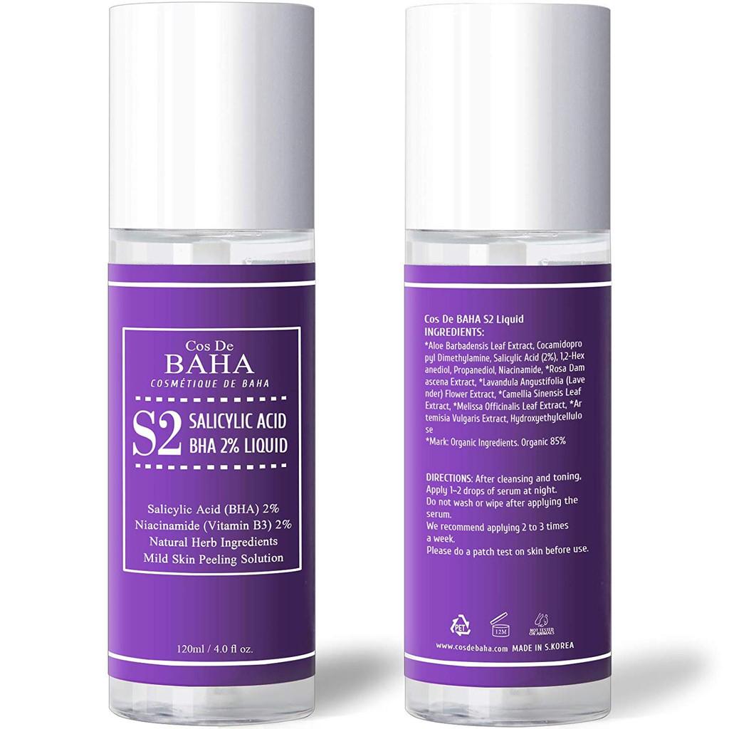 Тонер эссенция для сужения пор Cos De Baha Salicylic Acid BHA 2% Liquid 120 мл - фото 3