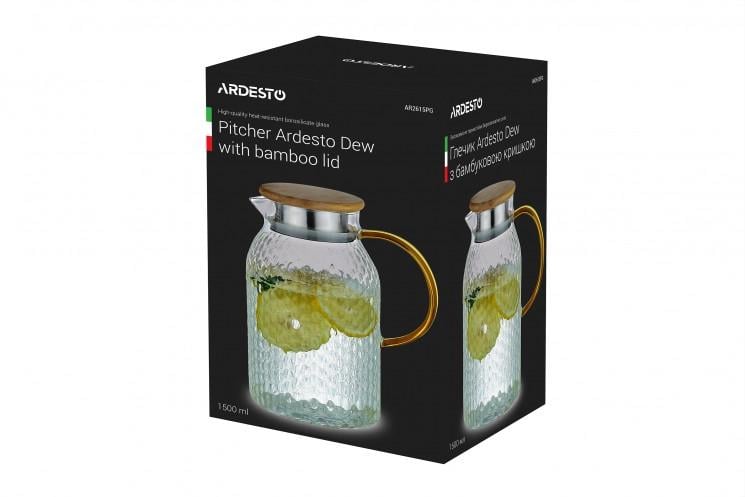 Кувшин с крышкой Ardesto Dew боросиликатное стекло/Нержавеющая сталь 1500 мл (AR2615PG) - фото 2 Кувшин с крышкой Ardesto Dew боросиликатное стекло/Нержавеющая сталь 1500 мл (AR2615PG) - фото 2