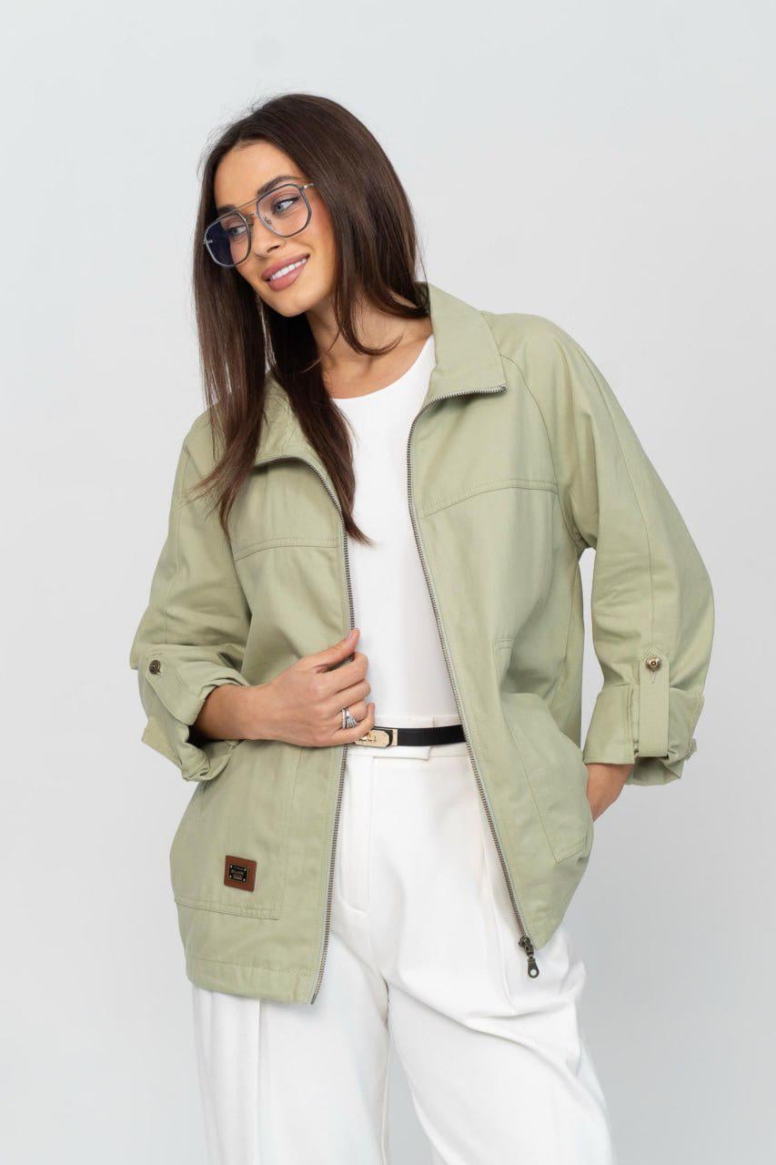 Куртка-блейзер женская Ришелье деним 4XL Хаки аспарагус (33304087)
