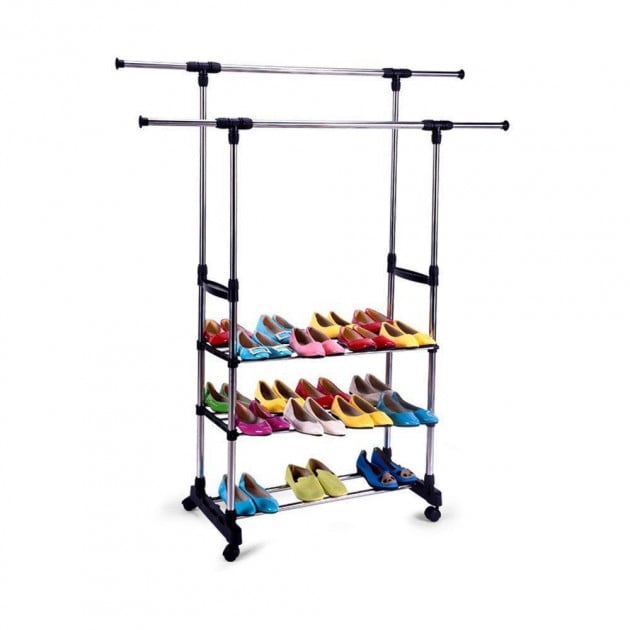 Вешалка стойка для одежды Double Bar Rack Hight телескопическая 80х35х160 см - фото 3