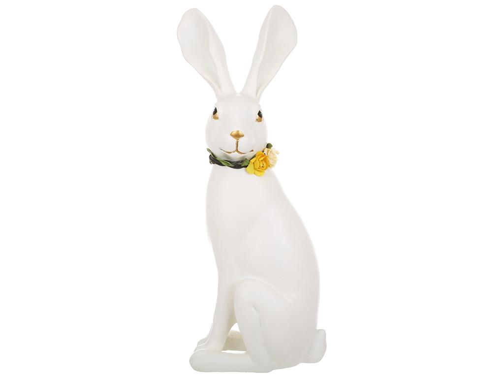 Статуэтка декоративная Кролик с венком 12х9х32,5 см Белый (BDI-218-008)