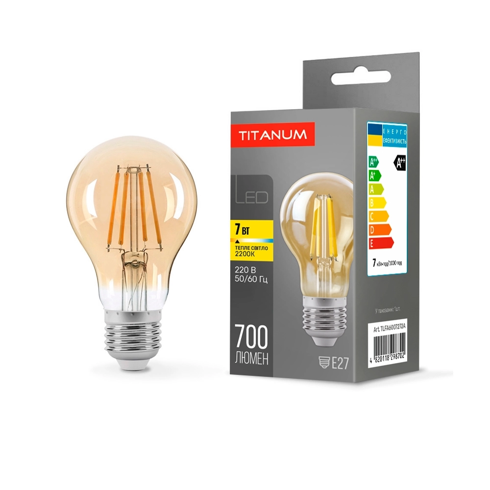 LED-лампа TITANUM Filament A60 7W E27 2200K Бронзовый (TLFA6007272A)