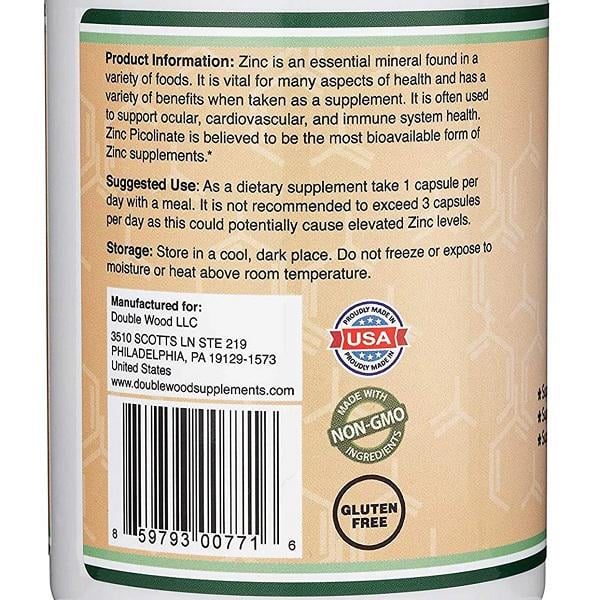 Микроэлемент Цинк Double Wood Zinc Picolinate 50 мг 300 Caps - фото 3