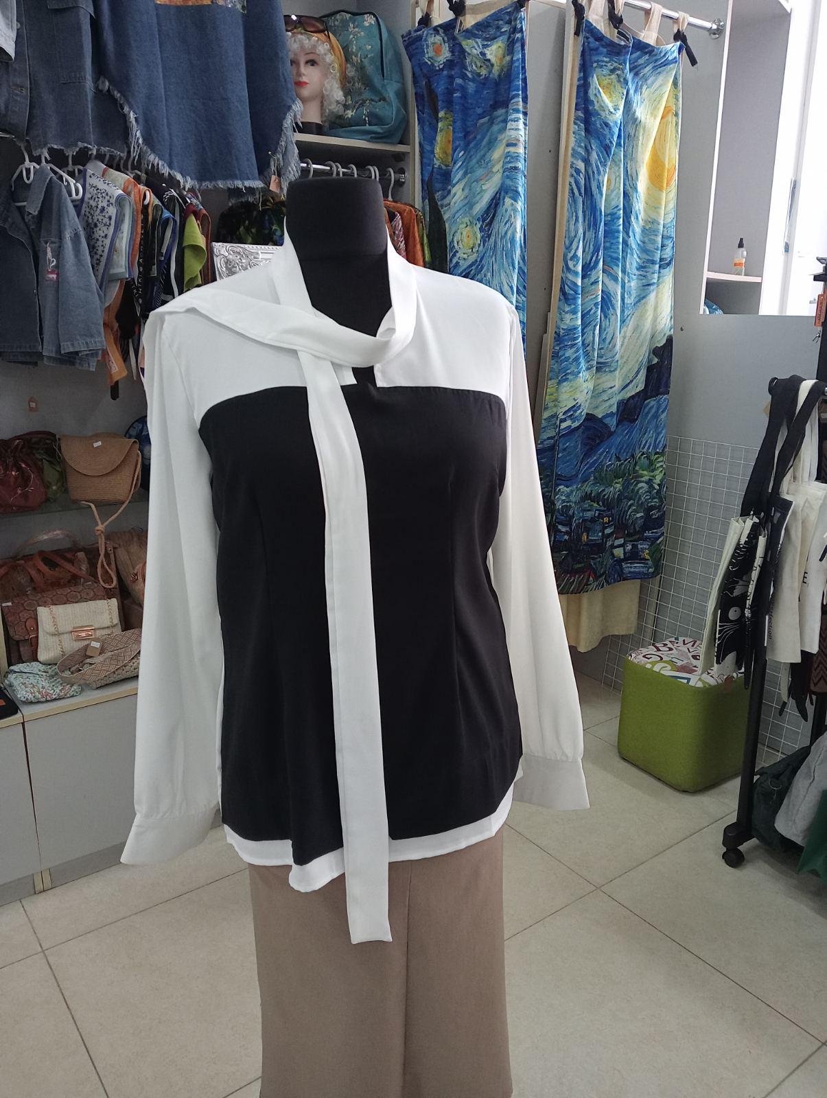 Блуза жіноча із зав'язками ХL Чорно-білий (00198) - фото 2 Блуза жіноча із зав'язками ХL Чорно-білий (00198) - фото 2