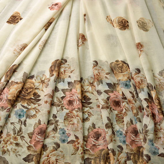 Тюль батист набивная IDEIA Роза купон 3,0 м Молоко (2200004080062)