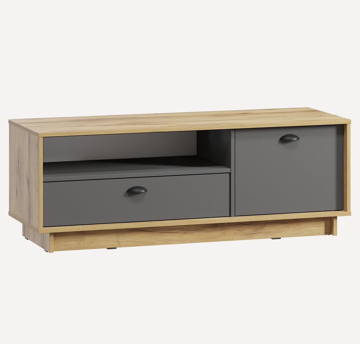 Тумба под телевизор с ящиком и дверью 1280x460x450 мм Дуб аппалачи/Антрацитовый (mkl-3-ap-an)