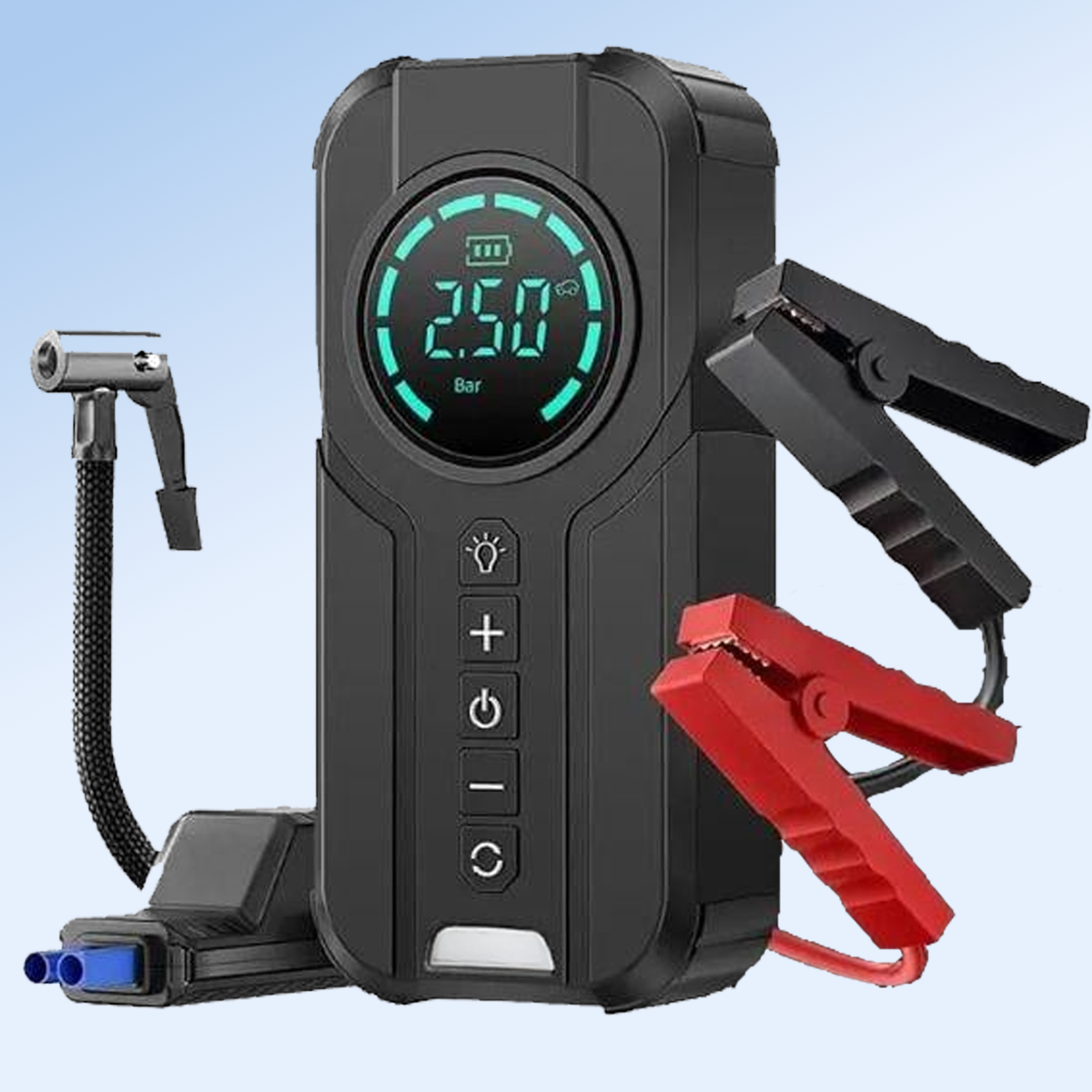 Пуско-зарядний пристрій автомобільний 4в1 та компресор для авто з ліхтариком і повербанком (01-0042)