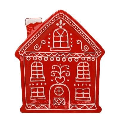 Блюдо керамическое Пряничный домик 24 см Красный (33809)