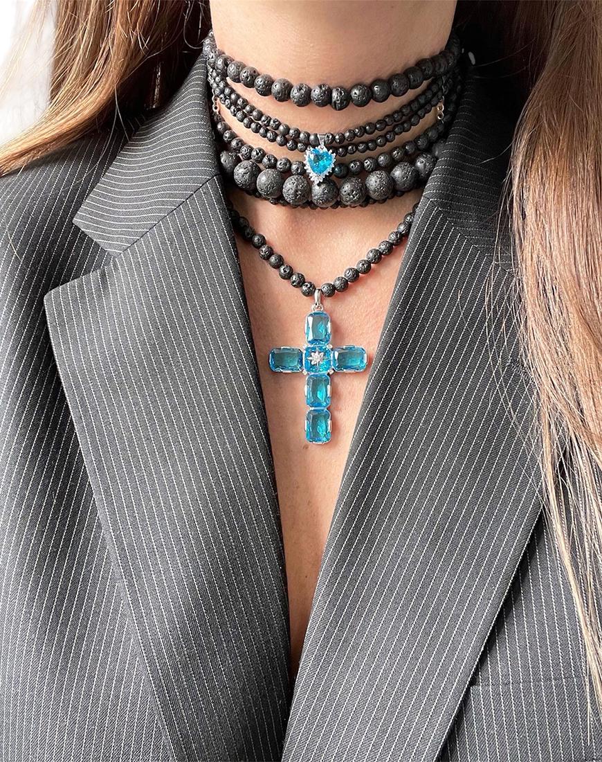 Чокер лава з блакитним хрестом жіночий SMART JEWELRY чорний One size