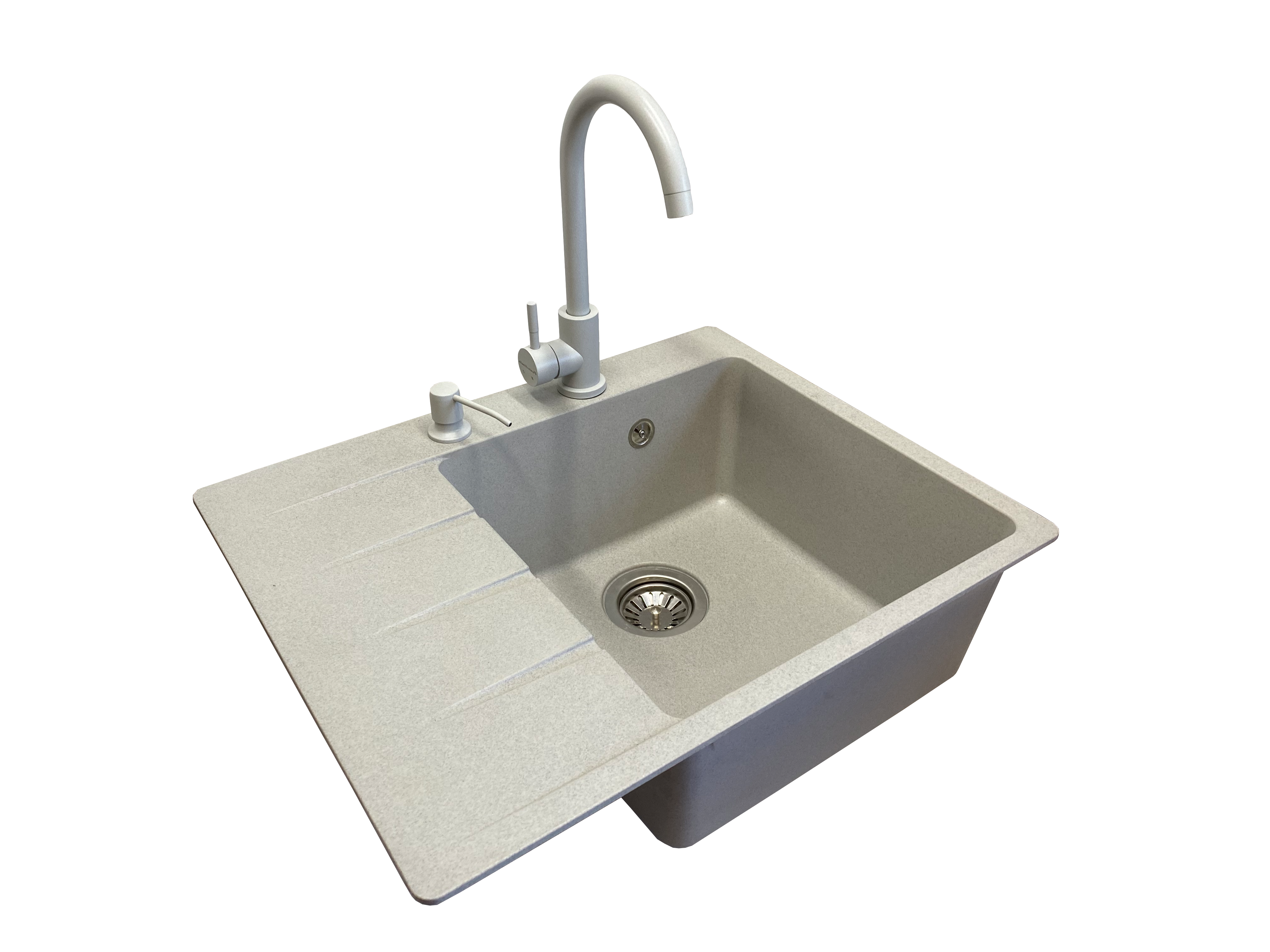 Мойка кухонная VECTOR Forest 62x50 см чаша справа/смеситель/дозатор в цвет мойки/сифон Светло-серый (4bf9315e)