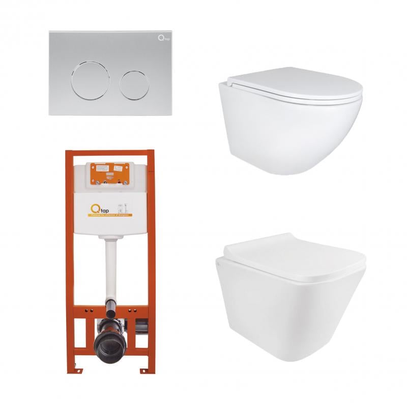 Комплект установки Q-tap Nest QT0133M425/підвісні унітази Q-tap Robin QT1333046EUQW/Tern QT1733052EUQW Ultra Quiet/панель змиву Satin
