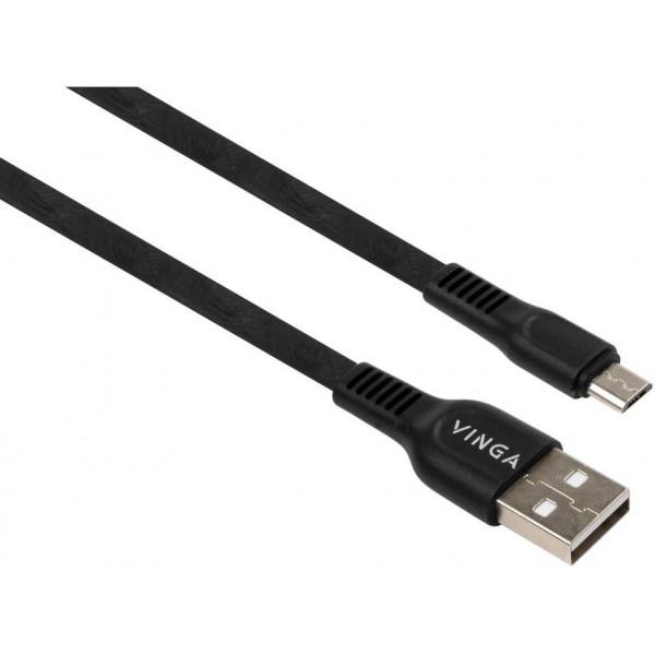 Vinga Дата кабель USB 2.0 AM to Micro 5P 1.0m flat art TPE back Vinga (VCPDCMFTPE1BK)