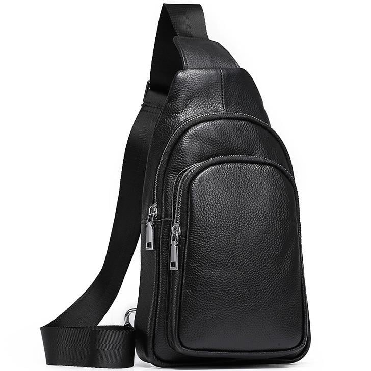 Сумка-слинг мужская Tiding Bag кожаная на плечо Черный (TH-73583)