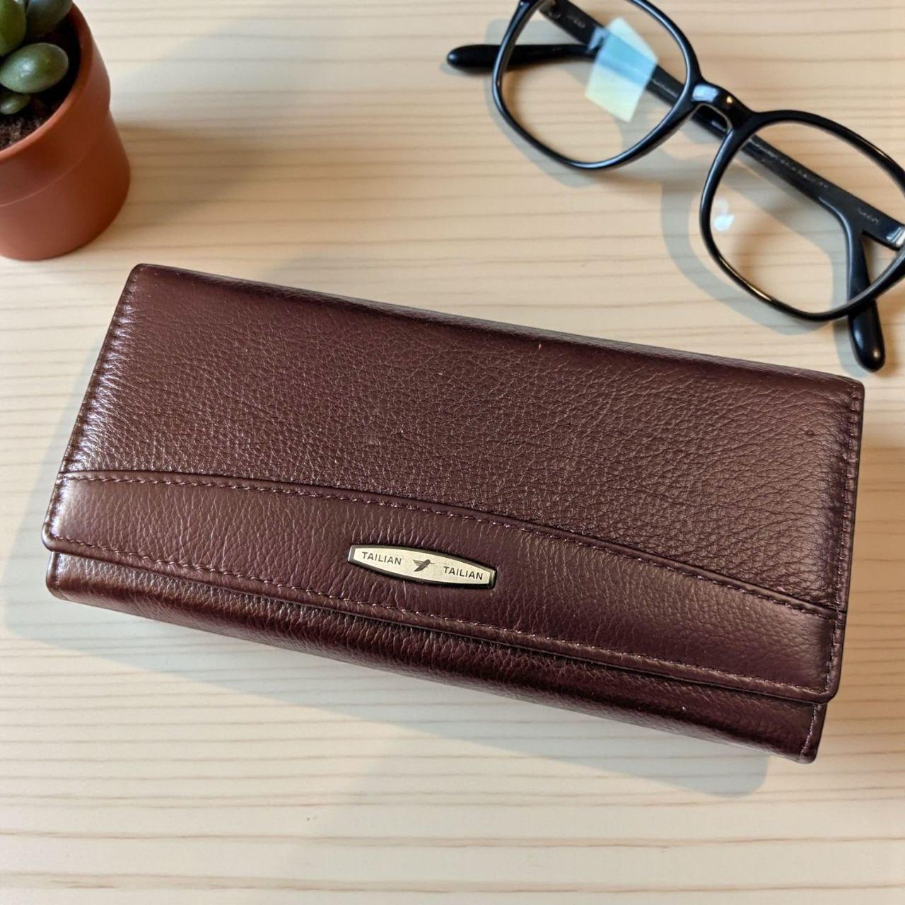 Кошелек кожаный на кнопке TAILIAN Т-827 19х10 см Коричневый (Т-827 )