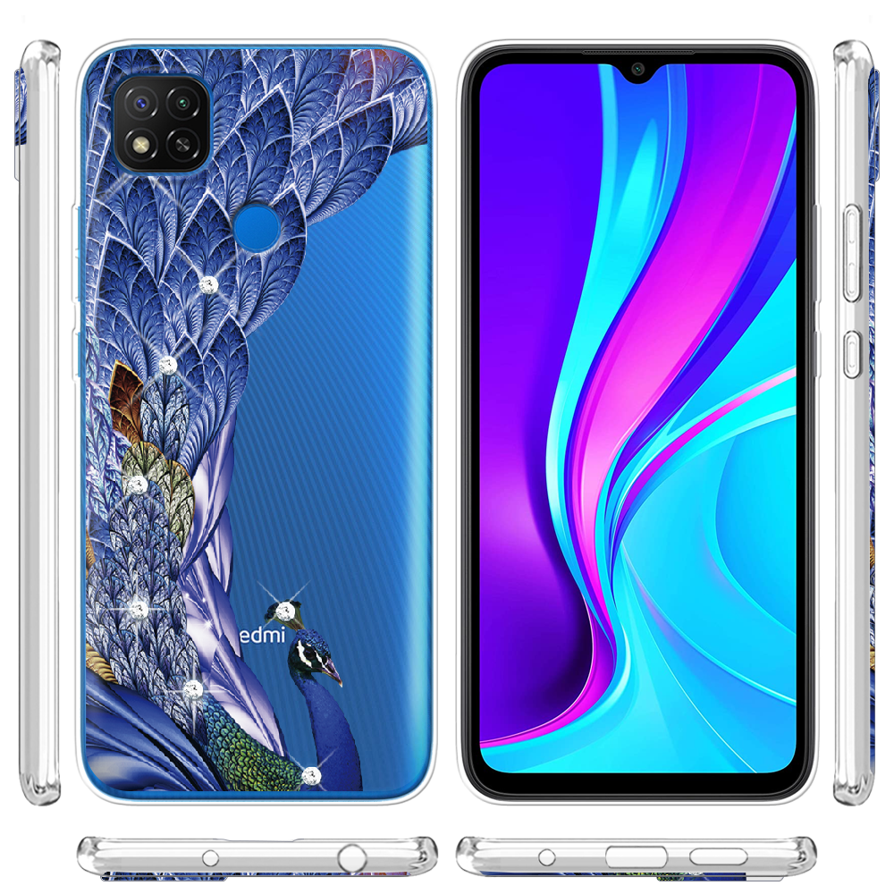 Чехол Boxface Xiaomi Redmi 9C Павлин со стразами Прозрачный силикон (40879-rs7-40879) - фото 3