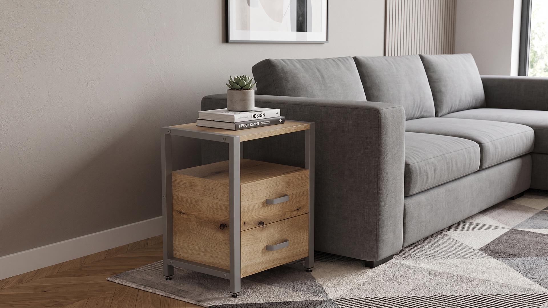 Тумба універсальна Ferrum-decor Вів'єн ДСП 16 мм 2/2 50x41x40 см Сірий/Дуб Евок Прибережний (FRD-107770)