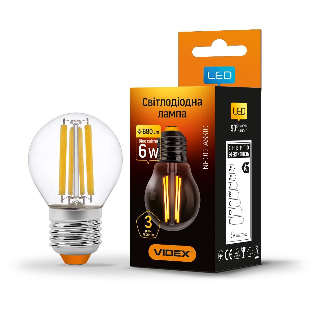 LED лампа VIDEX Filament VL-G45F-06274 G45F 6W E27 4100K (100737)