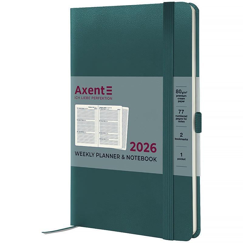 Еженедельник датирован 2026 Axent Partner Strong 125х195 мм 192 стр. Малахитовый (8505-26-31-A) Еженедельник датирован 2026 Axent Partner Strong 125х195 мм 192 стр. Малахитовый (8505-26-31-A)