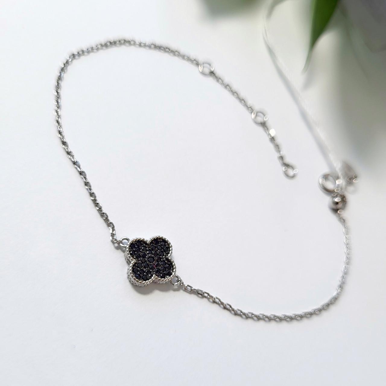 Браслет Цветок с черными камнями до 21 см 925 пробы 1,70 г (бк2фо/1494)