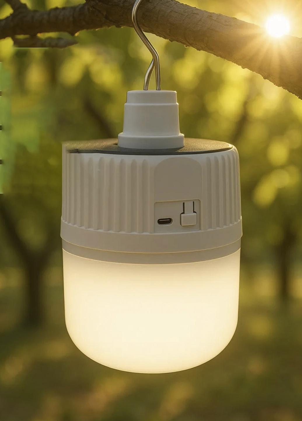 Лампа акумуляторна для кемпінгу з USB-зарядкою і гачком Solar ліхтар 4 режима 5-6 годин роботи Білий (5411447)
