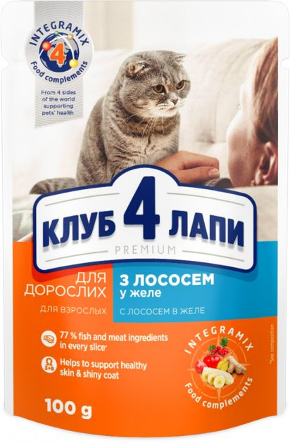 Корм влажный для взрослых котов Club 4 Paws с лососем в желе 100 г 24 шт.