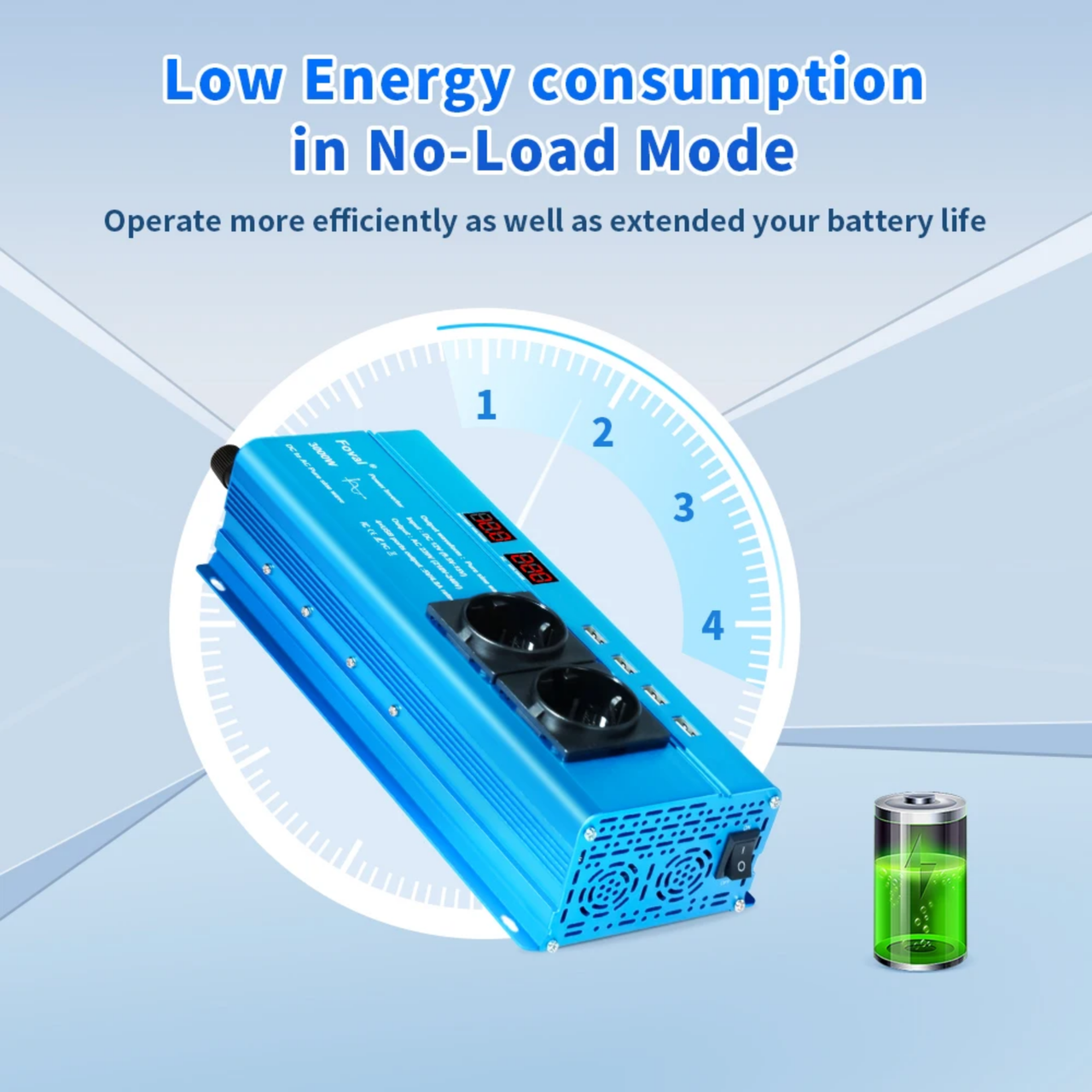 Інвертор з правильною синусоїдою Foval 3000 Вт 12/220V DC/AC 50Hz для живлення котлів/мікрохвильовок/кондиціонерів/насосів (2831569234) - фото 2 Інвертор з правильною синусоїдою Foval 3000 Вт 12/220V DC/AC 50Hz для живлення котлів/мікрохвильовок/кондиціонерів/насосів (2831569234) - фото 2