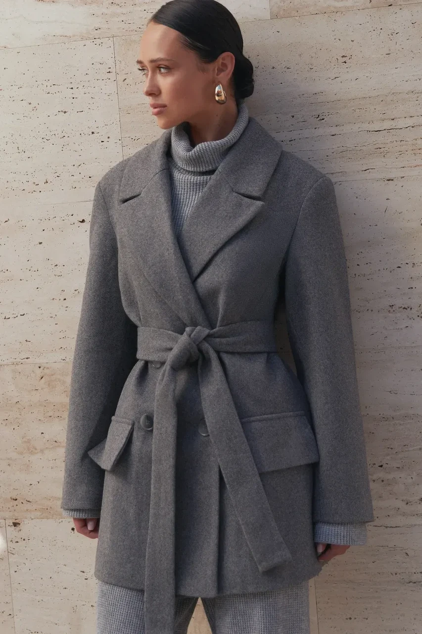 Пальто женское двухбортное XXL-3XL Серый (2736646111) - фото 3