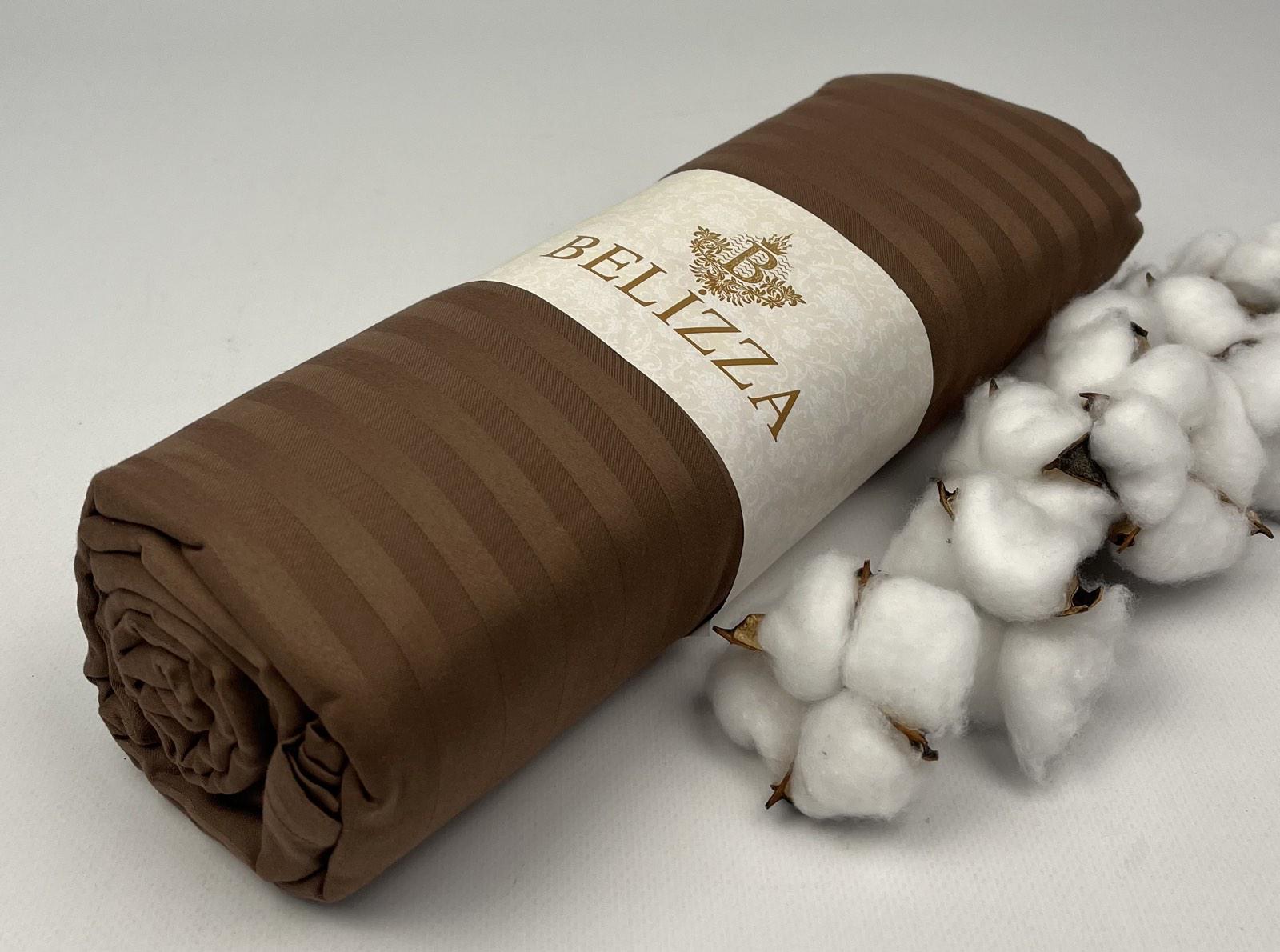 Простынь страйп-сатин Belizza 240x260 см Brown (CN24905)