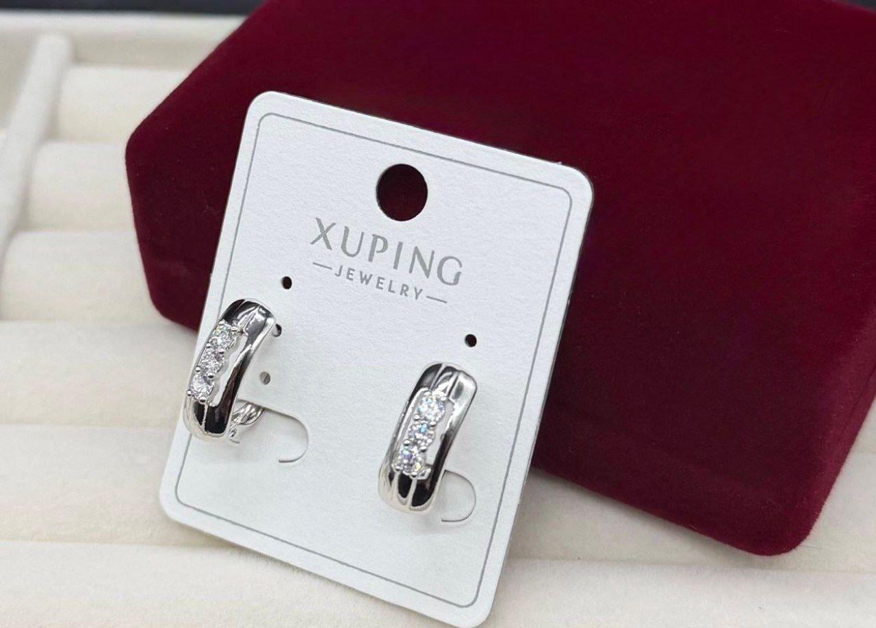 Серьги Xuping гипоаллергенные из медицинской стали прямоугольные с камнями Серебряный (2905505346)