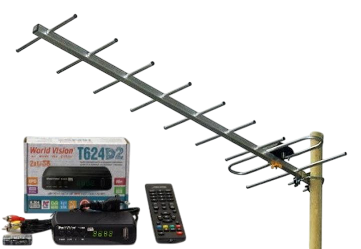 ТВ-тюнер T624D2/антена зовнішня Техноком HD-09A прийом сигналу до 50 км