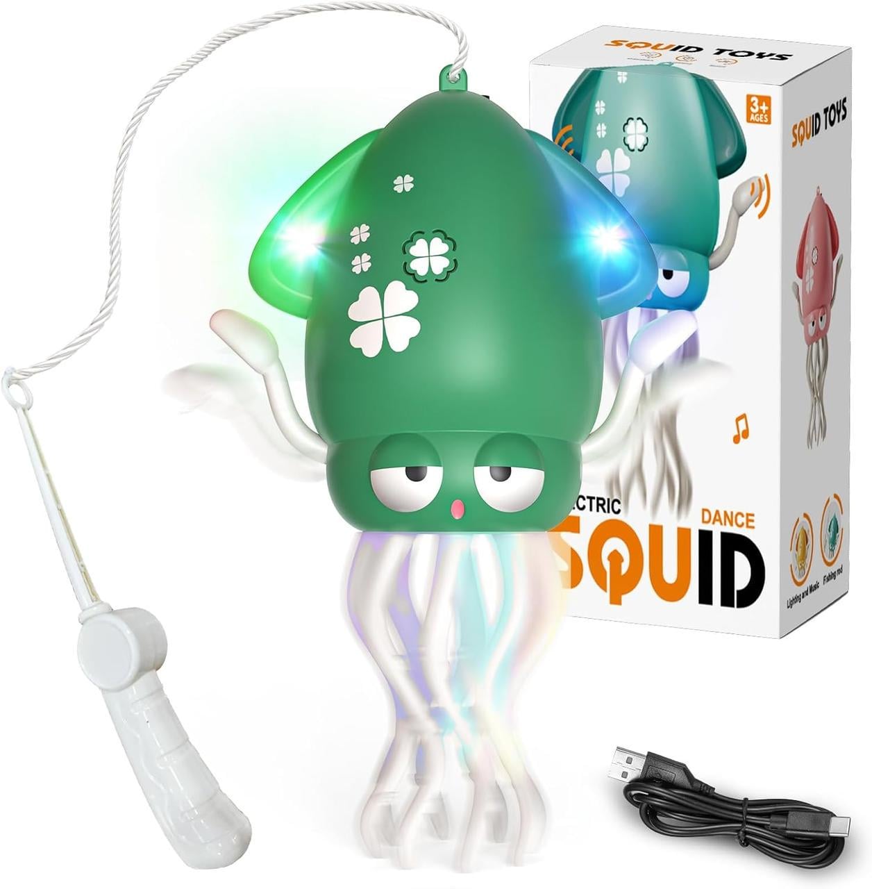 Игрушка электронный танцующий осьминог с музыкой светом и USB зарядкой Зеленый