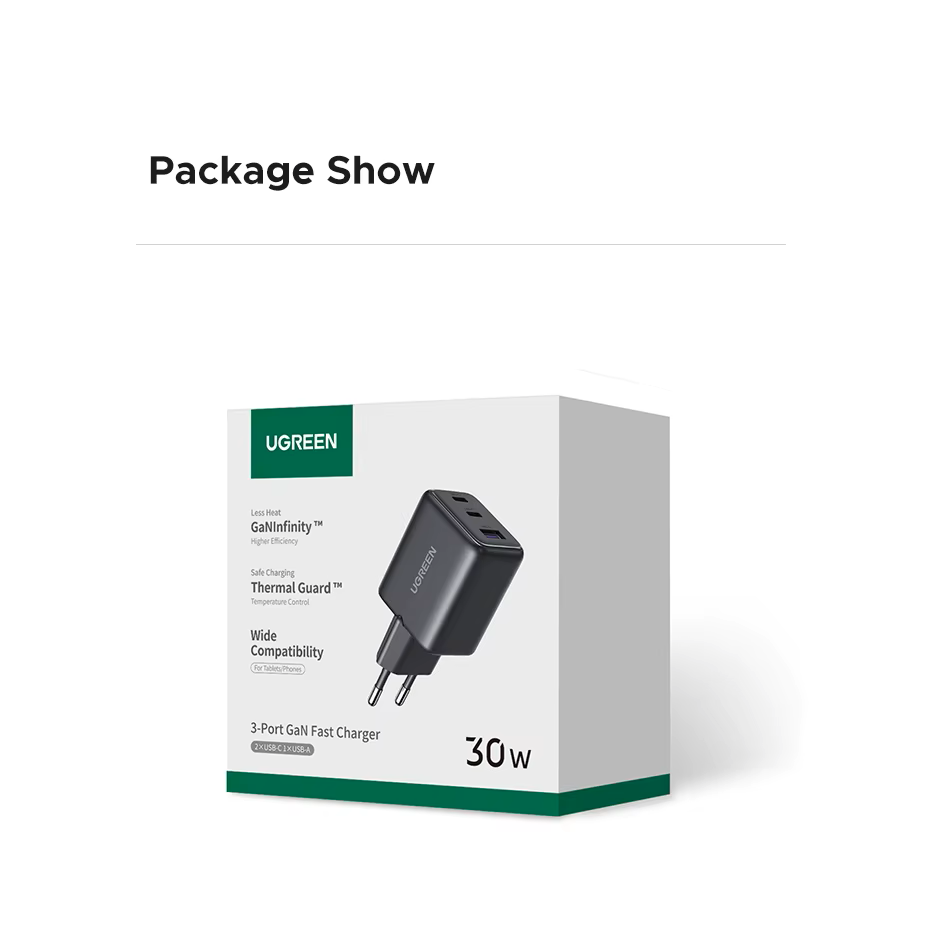 Зарядное устройство для UGREEN X515 30W 3-Ports GaN Fast Charger (2000175) - фото 10 Зарядное устройство для UGREEN X515 30W 3-Ports GaN Fast Charger (2000175) - фото 10